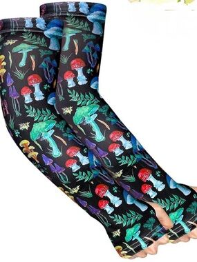Mushroom Print Black gardening sleeves.